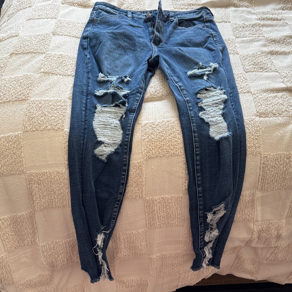 American Eagle Outfitters Ripped Dark Blue Skinny Jeans